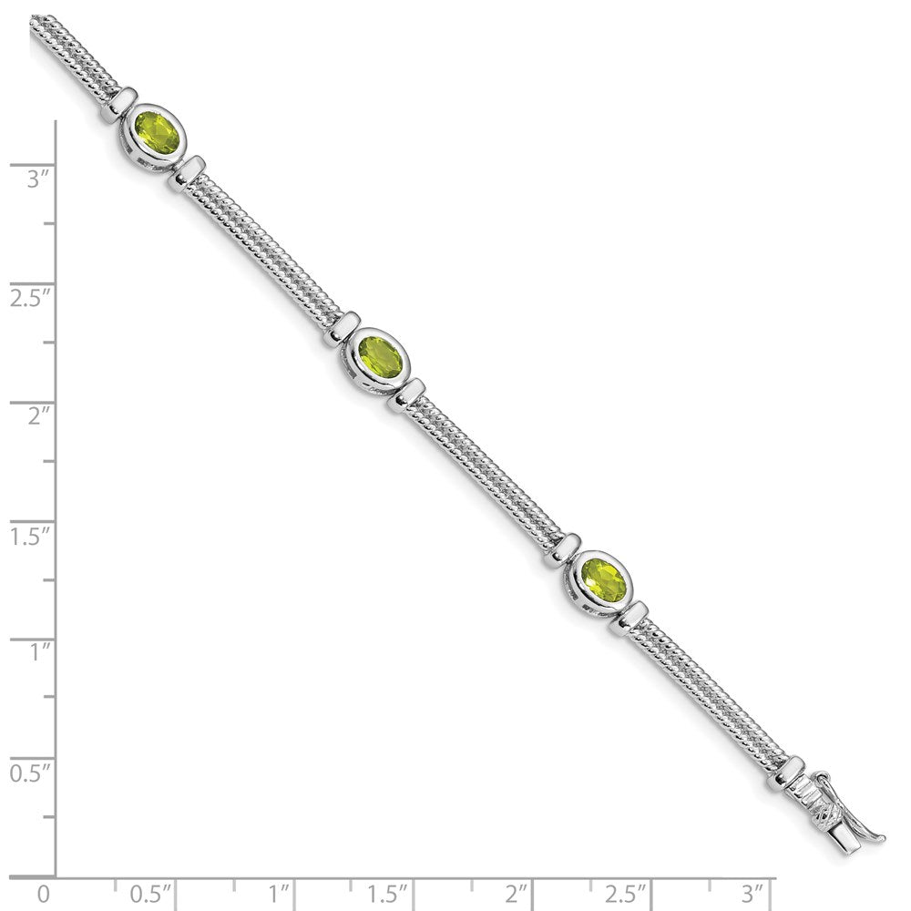8 Inch Sterling Silver Rhodium-Plated Peridot Bracelet