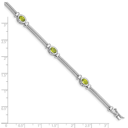 8 Inch Sterling Silver Rhodium-Plated Peridot Bracelet