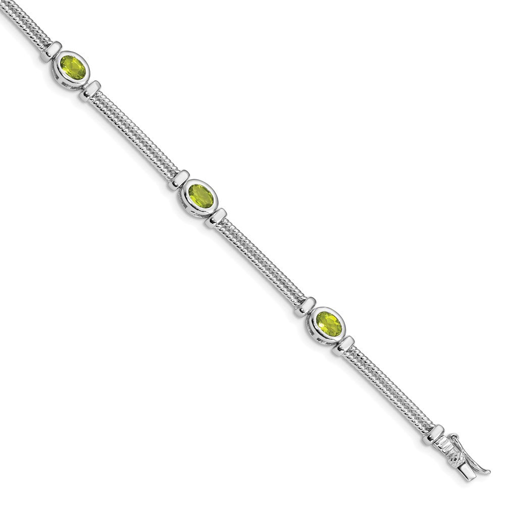 8 Inch Sterling Silver Rhodium-Plated Peridot Bracelet