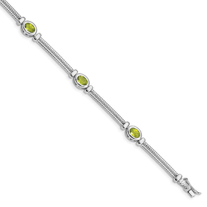 8 Inch Sterling Silver Rhodium-Plated Peridot Bracelet