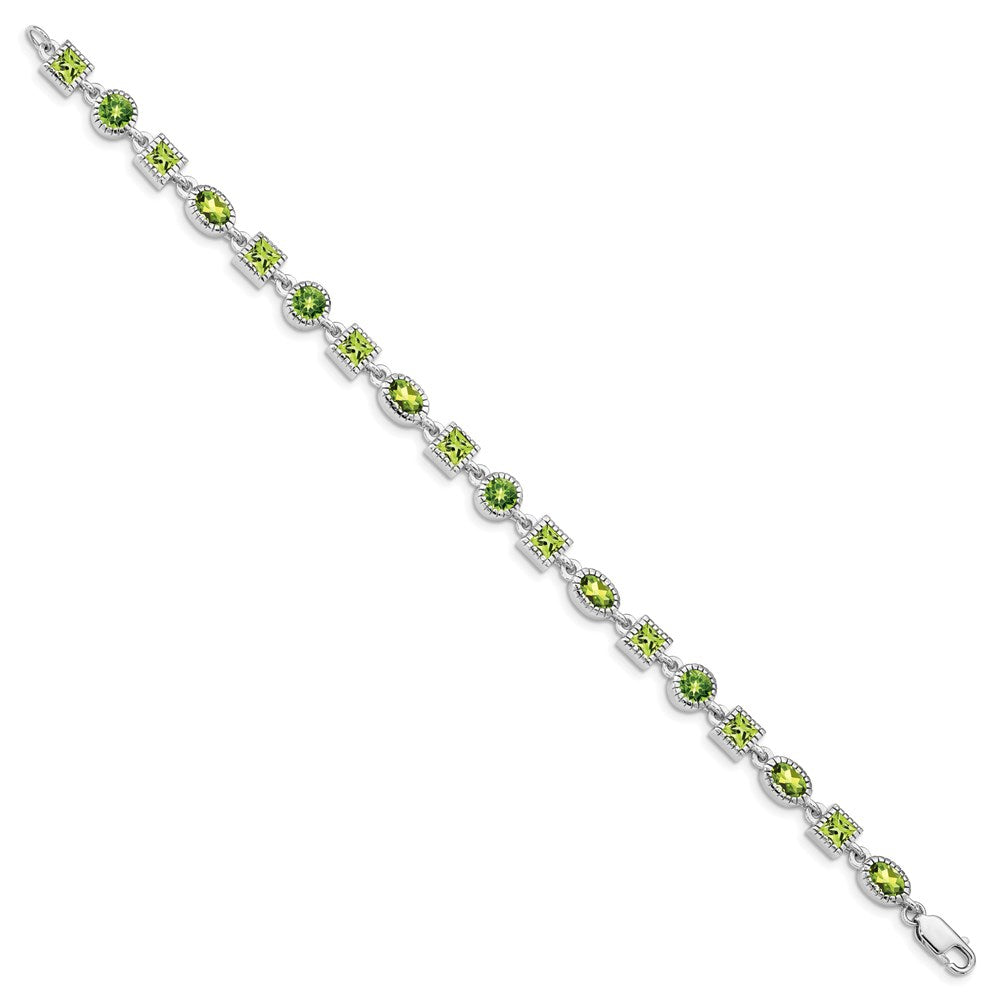 7 Inch Sterling Silver Rhodium-Plated Peridot Bracelet
