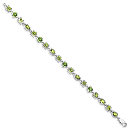 7 Inch Sterling Silver Rhodium-Plated Peridot Bracelet