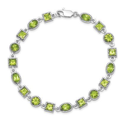 7 Inch Sterling Silver Rhodium-Plated Peridot Bracelet