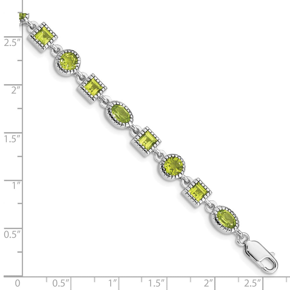7 Inch Sterling Silver Rhodium-Plated Peridot Bracelet
