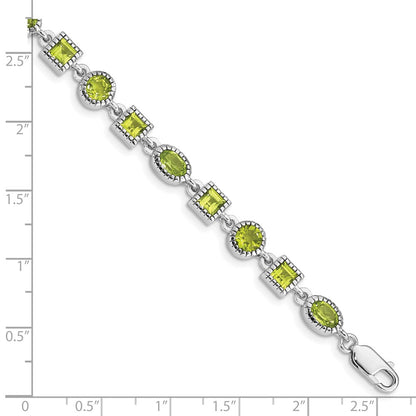 7 Inch Sterling Silver Rhodium-Plated Peridot Bracelet