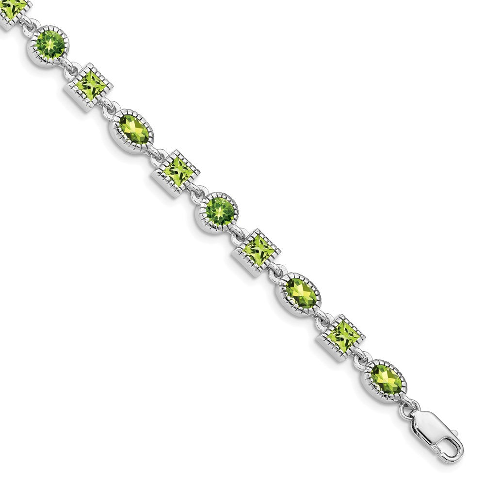 7 Inch Sterling Silver Rhodium-Plated Peridot Bracelet
