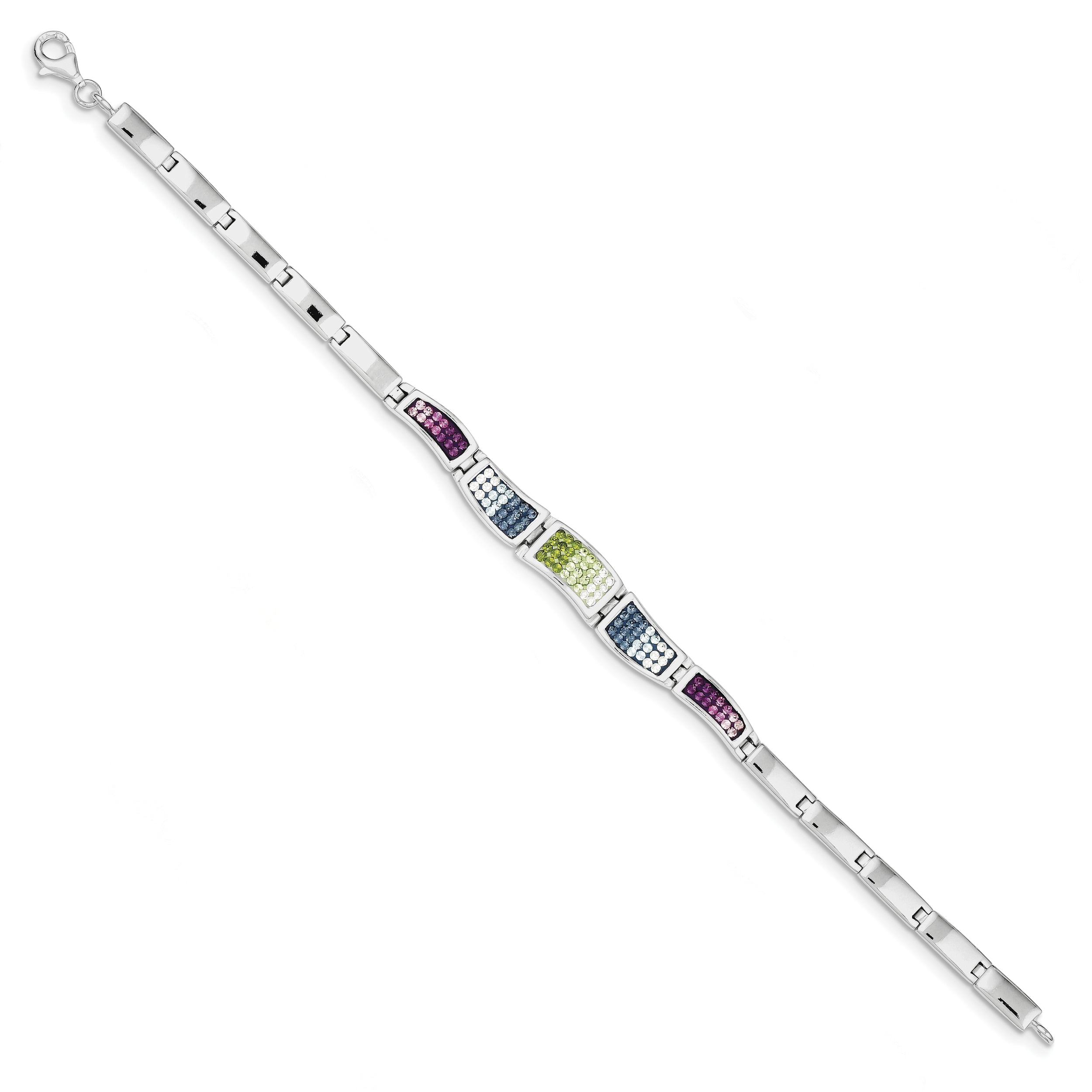 7.5 Inch Sterling Silver Rhod Plated 7.5Inch Multicolored Cz Ferido Style Bracelet