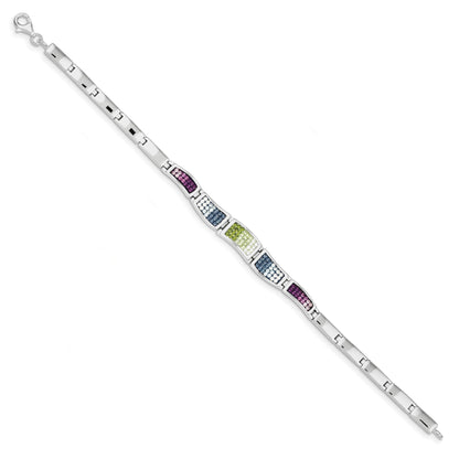 7.5 Inch Sterling Silver Rhod Plated 7.5Inch Multicolored Cz Ferido Style Bracelet