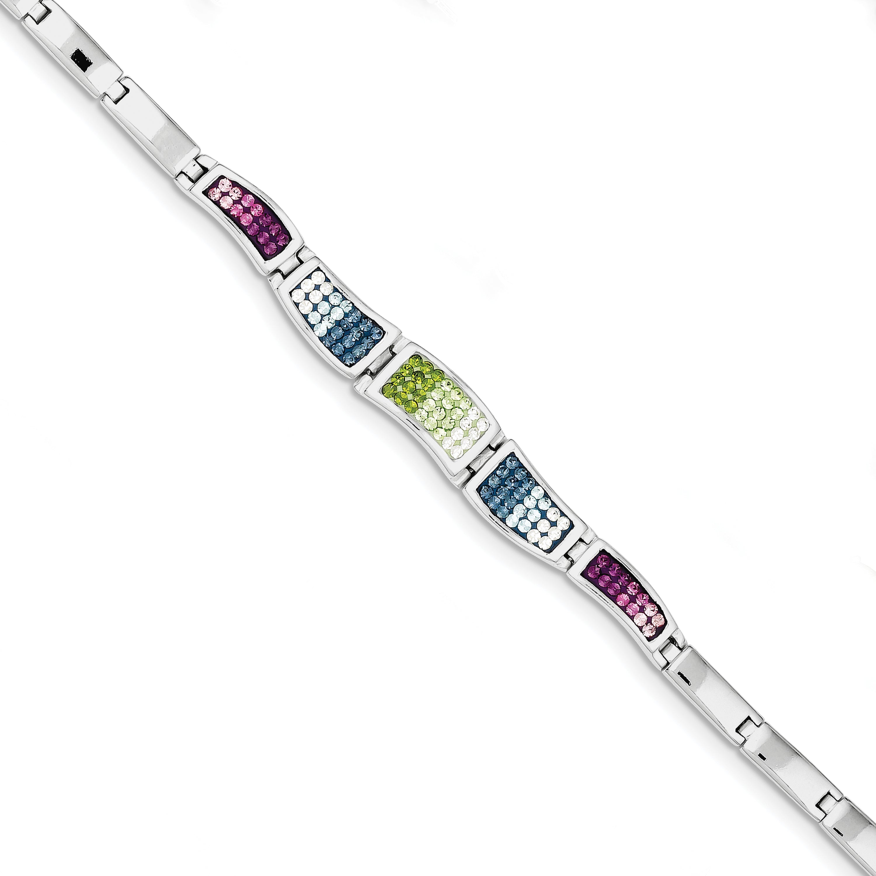 7.5 Inch Sterling Silver Rhod Plated 7.5Inch Multicolored Cz Ferido Style Bracelet