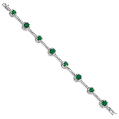 7.25 Inch Sterling Silver Rhodium-Plated 7.25Inch Green And Clear Cz Bracelet