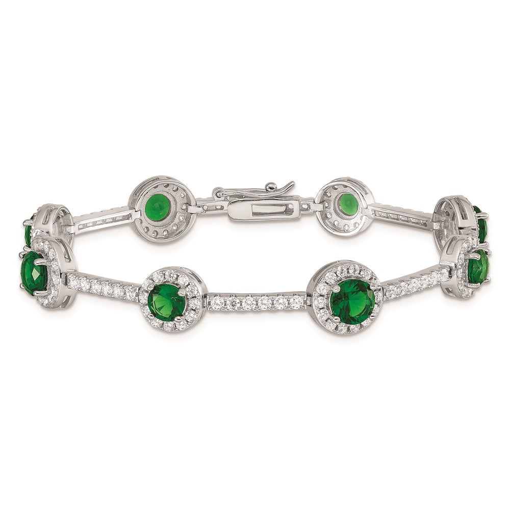 7.25 Inch Sterling Silver Rhodium-Plated 7.25Inch Green And Clear Cz Bracelet