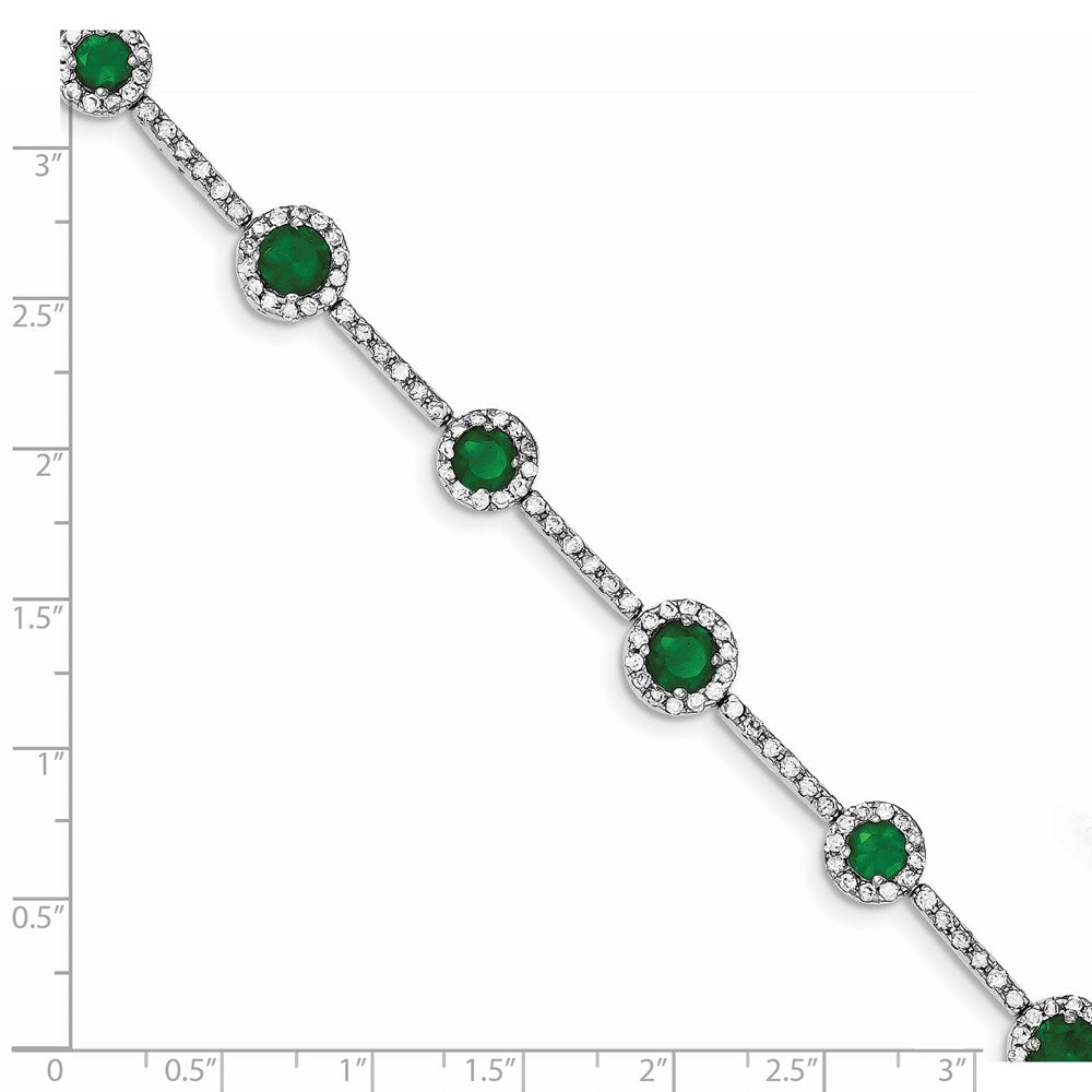 7.25 Inch Sterling Silver Rhodium-Plated 7.25Inch Green And Clear Cz Bracelet