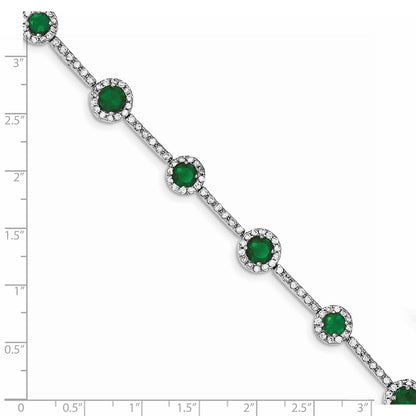 7.25 Inch Sterling Silver Rhodium-Plated 7.25Inch Green And Clear Cz Bracelet