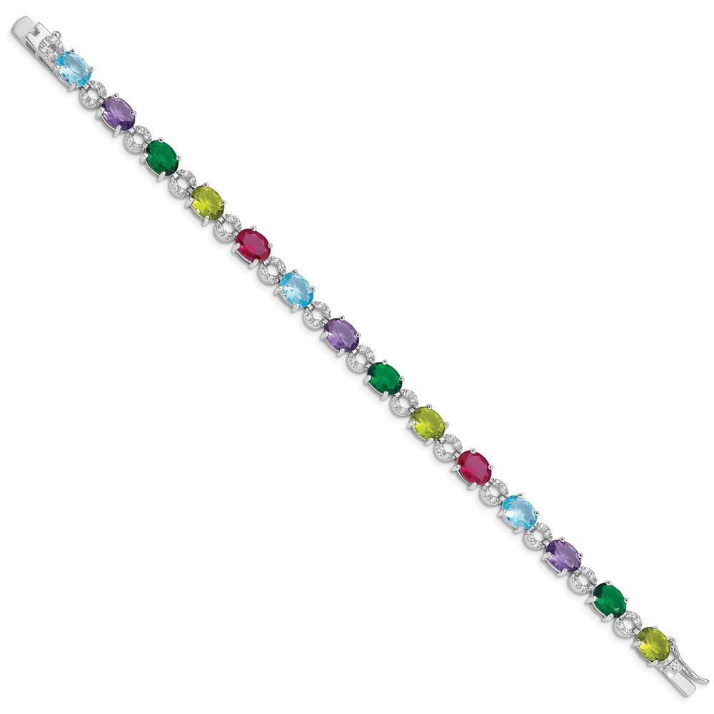 7 Inch Sterling Silver Rhodium-Plated 7Inch Multicolor Cz Bracelet