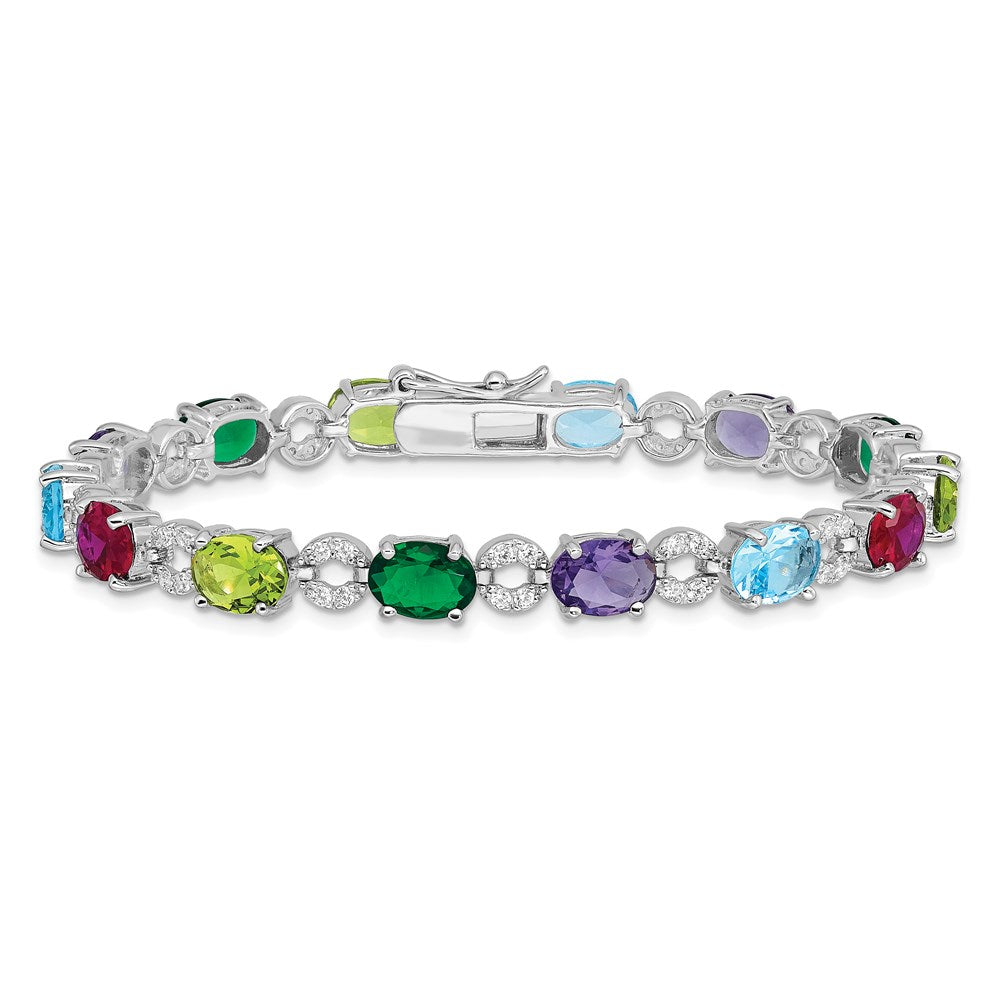 7 Inch Sterling Silver Rhodium-Plated 7Inch Multicolor Cz Bracelet