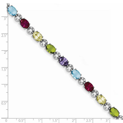 7 Inch Sterling Silver Rhodium-Plated 7Inch Multicolor Cz Bracelet