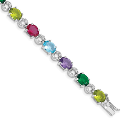 7 Inch Sterling Silver Rhodium-Plated 7Inch Multicolor Cz Bracelet