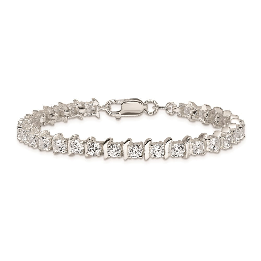 7 Inch Sterling Silver Cz Fancy Polished Bracelet