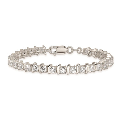 7 Inch Sterling Silver Cz Fancy Polished Bracelet