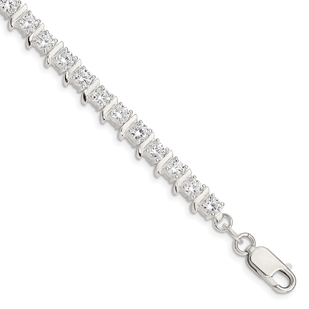 7 Inch Sterling Silver Cz Fancy Polished Bracelet