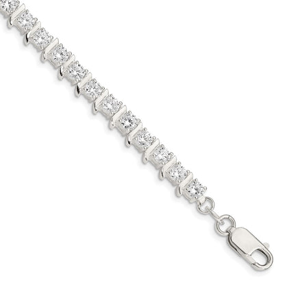 7 Inch Sterling Silver Cz Fancy Polished Bracelet