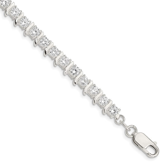 7 Inch Sterling Silver Cz Fancy Polished Bracelet