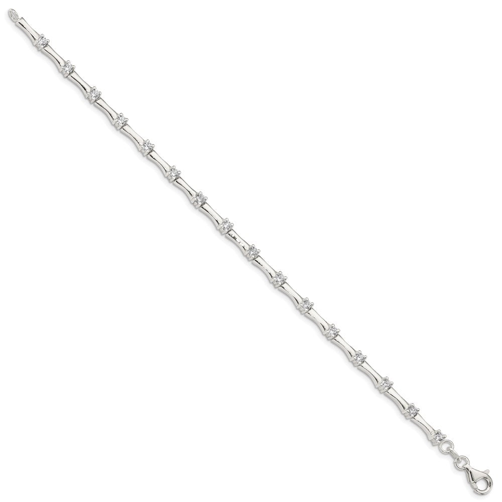 7 Inch Sterling Silver Cz Fancy Polished Bracelet