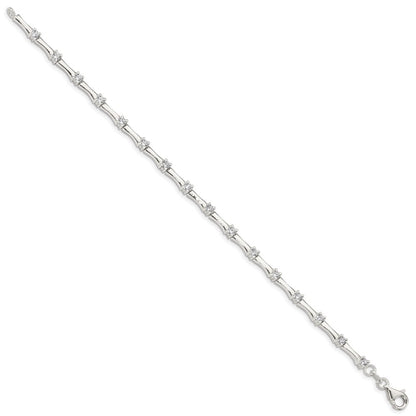 7 Inch Sterling Silver Cz Fancy Polished Bracelet