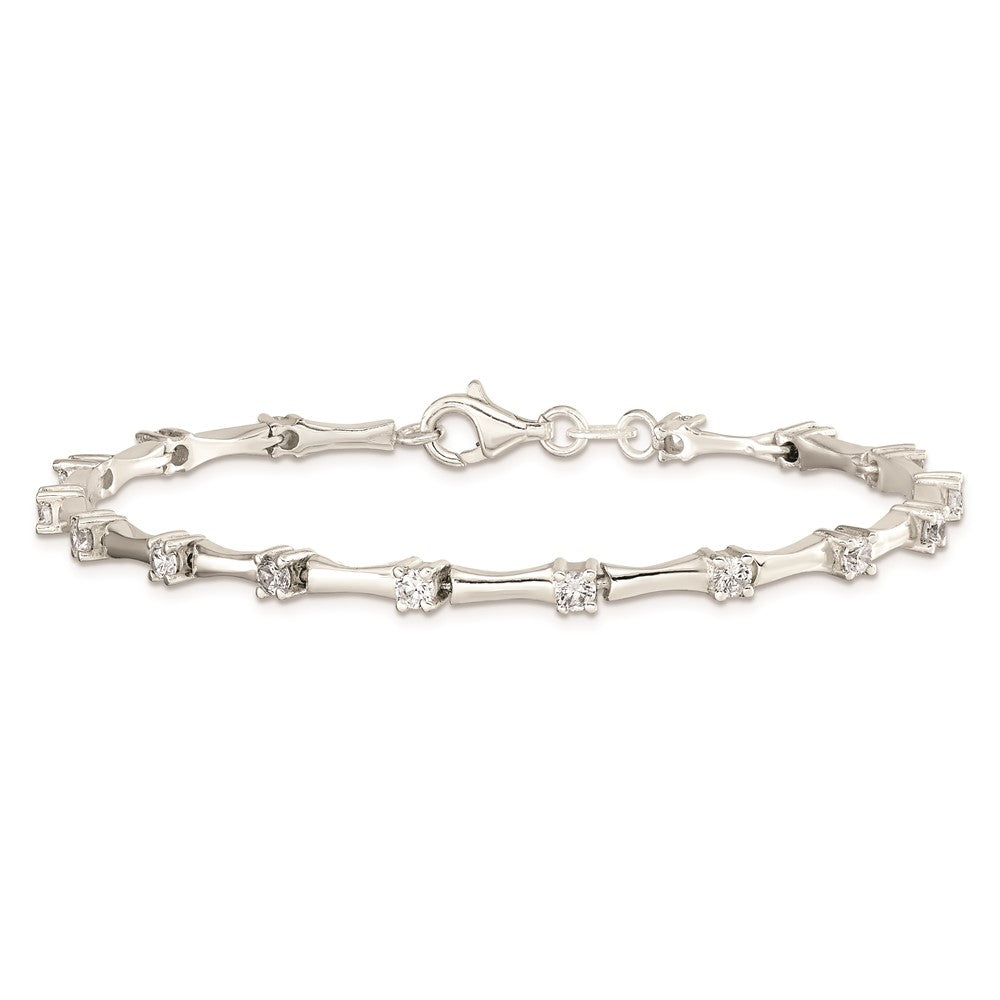 7 Inch Sterling Silver Cz Fancy Polished Bracelet
