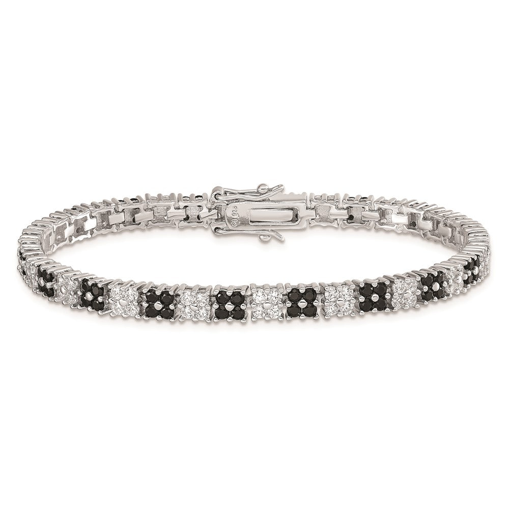 7 Inch Sterling Silver Rhodium-Plated 7In Black/White Cz Tennis Bracelet
