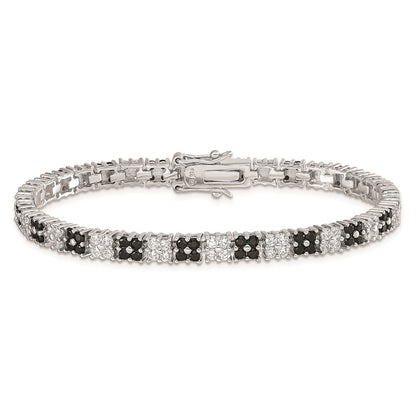 7 Inch Sterling Silver Rhodium-Plated 7In Black/White Cz Tennis Bracelet