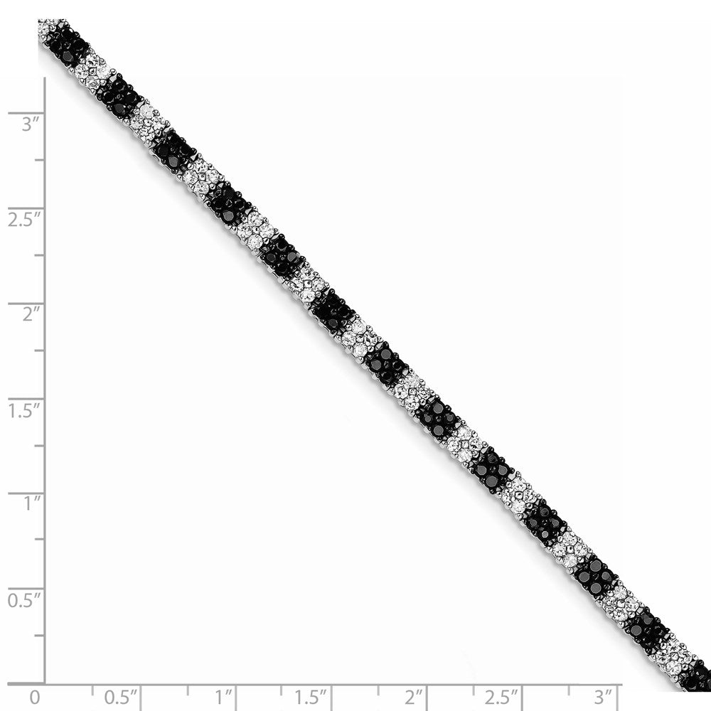 7 Inch Sterling Silver Rhodium-Plated 7In Black/White Cz Tennis Bracelet