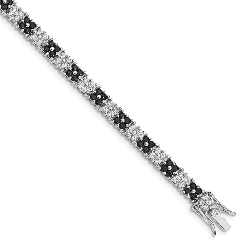 7 Inch Sterling Silver Rhodium-Plated 7In Black/White Cz Tennis Bracelet