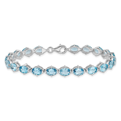 7 Inch Sterling Silver Rhodium-Plated Swiss Blue Topaz Bracelet
