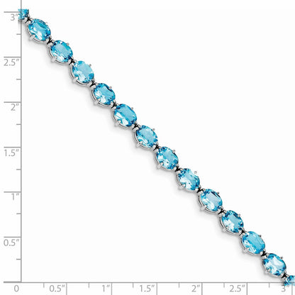 7 Inch Sterling Silver Rhodium-Plated Swiss Blue Topaz Bracelet