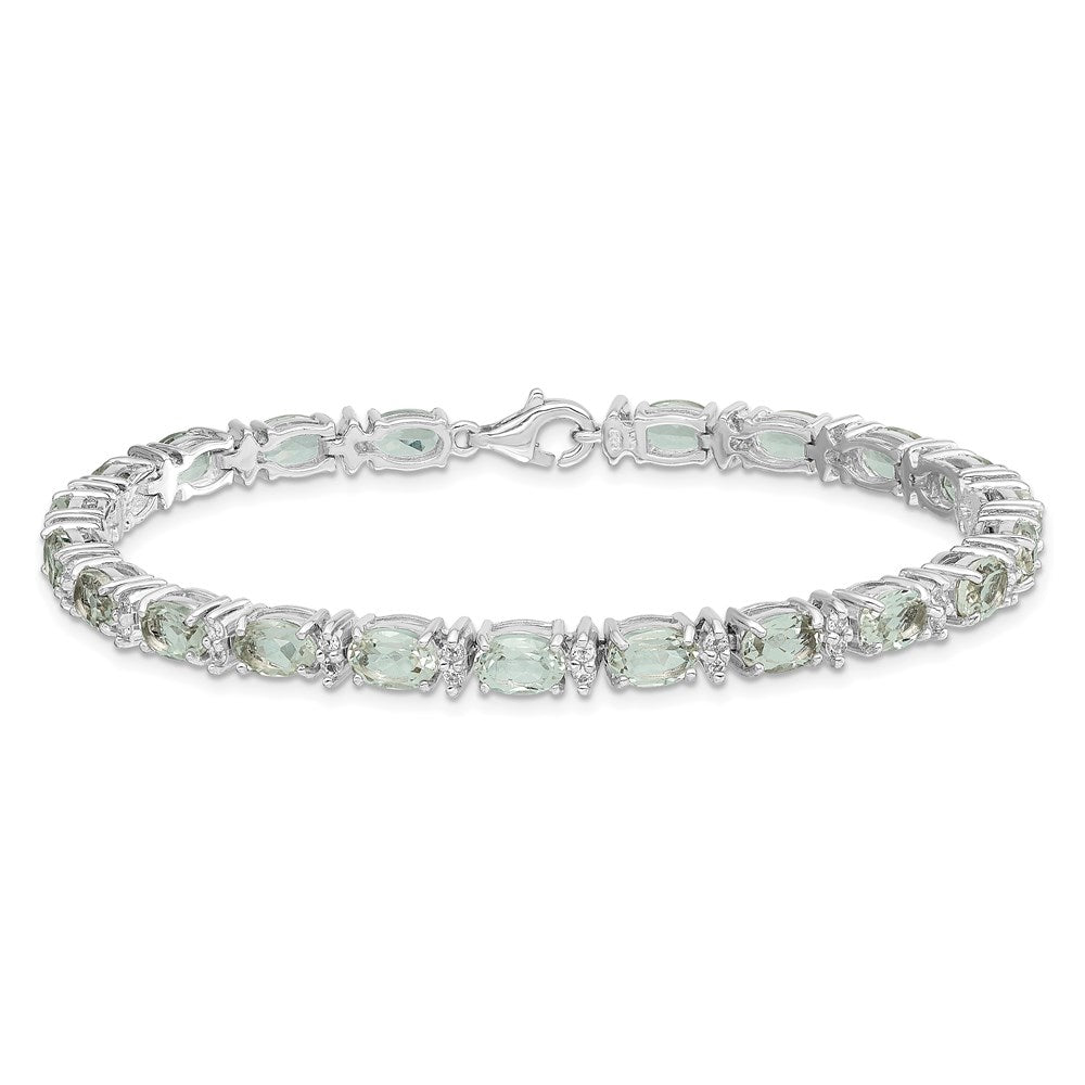 7 Inch Sterling Silver Rhodium-Plated Green Quartz & White Topaz Bracelet