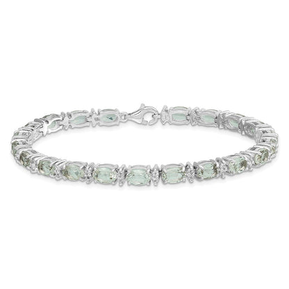 7 Inch Sterling Silver Rhodium-Plated Green Quartz & White Topaz Bracelet