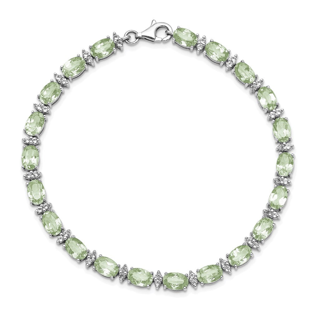 7 Inch Sterling Silver Rhodium-Plated Green Quartz & White Topaz Bracelet