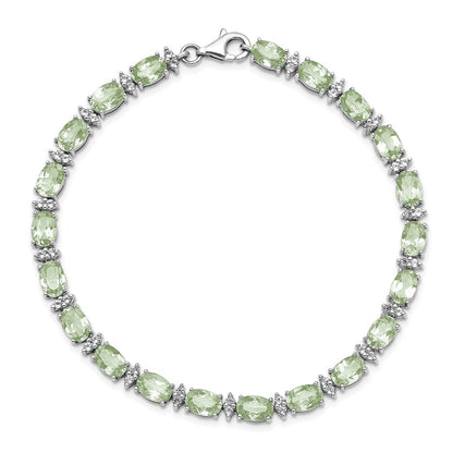 7 Inch Sterling Silver Rhodium-Plated Green Quartz & White Topaz Bracelet