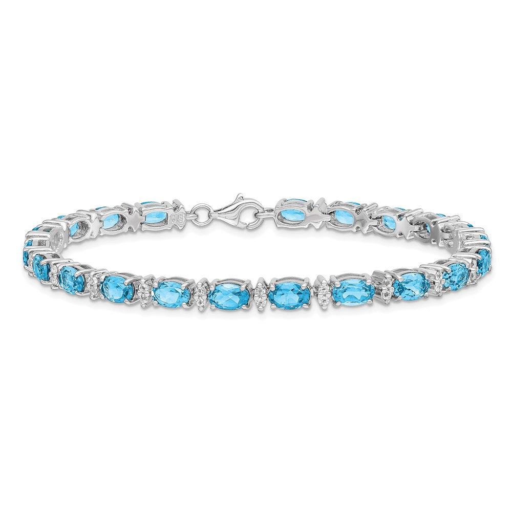 7 Inch Sterling Silver Rhodium-Plated Sky Bt & White Topaz Bracelet