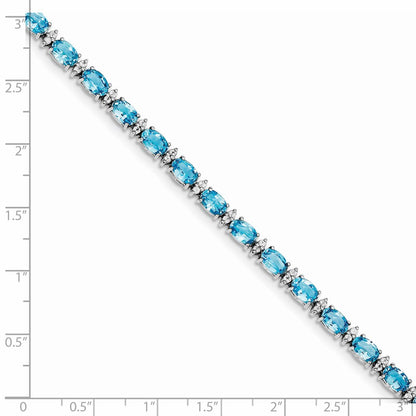 7 Inch Sterling Silver Rhodium-Plated Sky Bt & White Topaz Bracelet