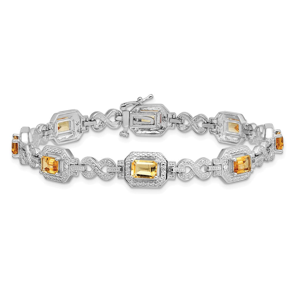 7 Inch Sterling Silver Rhodium-Plated Diamond & Citrine Bracelet