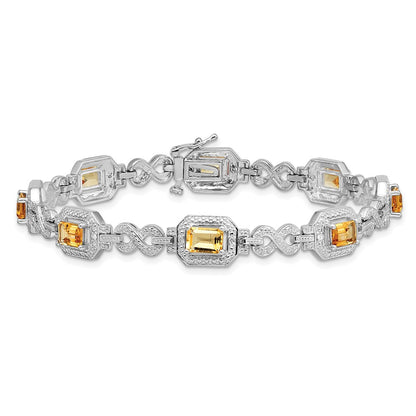 7 Inch Sterling Silver Rhodium-Plated Diamond & Citrine Bracelet