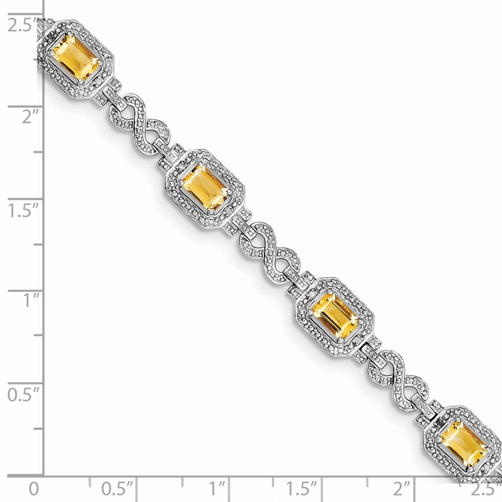 7 Inch Sterling Silver Rhodium-Plated Diamond & Citrine Bracelet