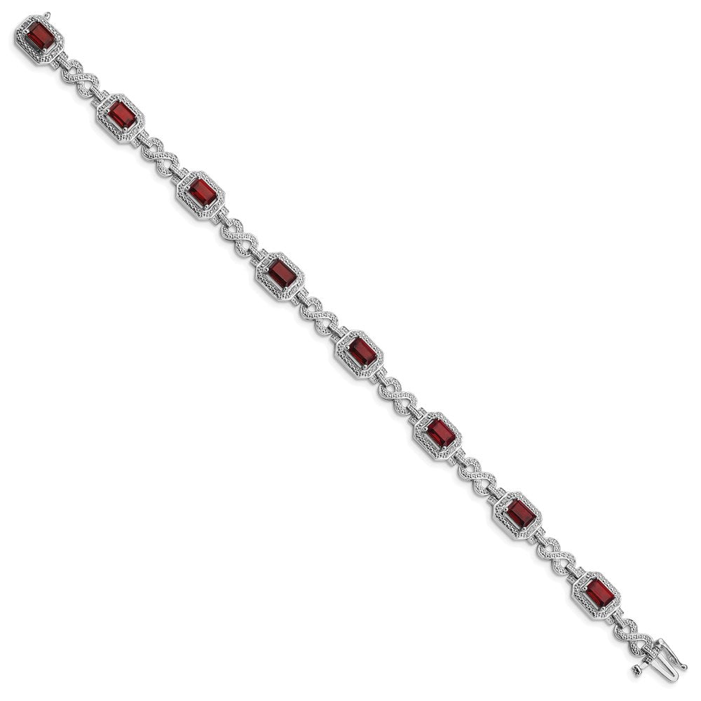 7 Inch Sterling Silver Rhodium-Plated Diamond & Garnet Bracelet