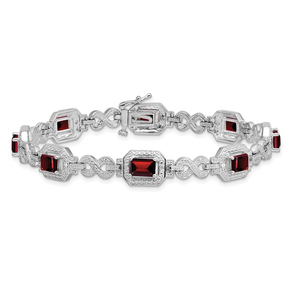 7 Inch Sterling Silver Rhodium-Plated Diamond & Garnet Bracelet