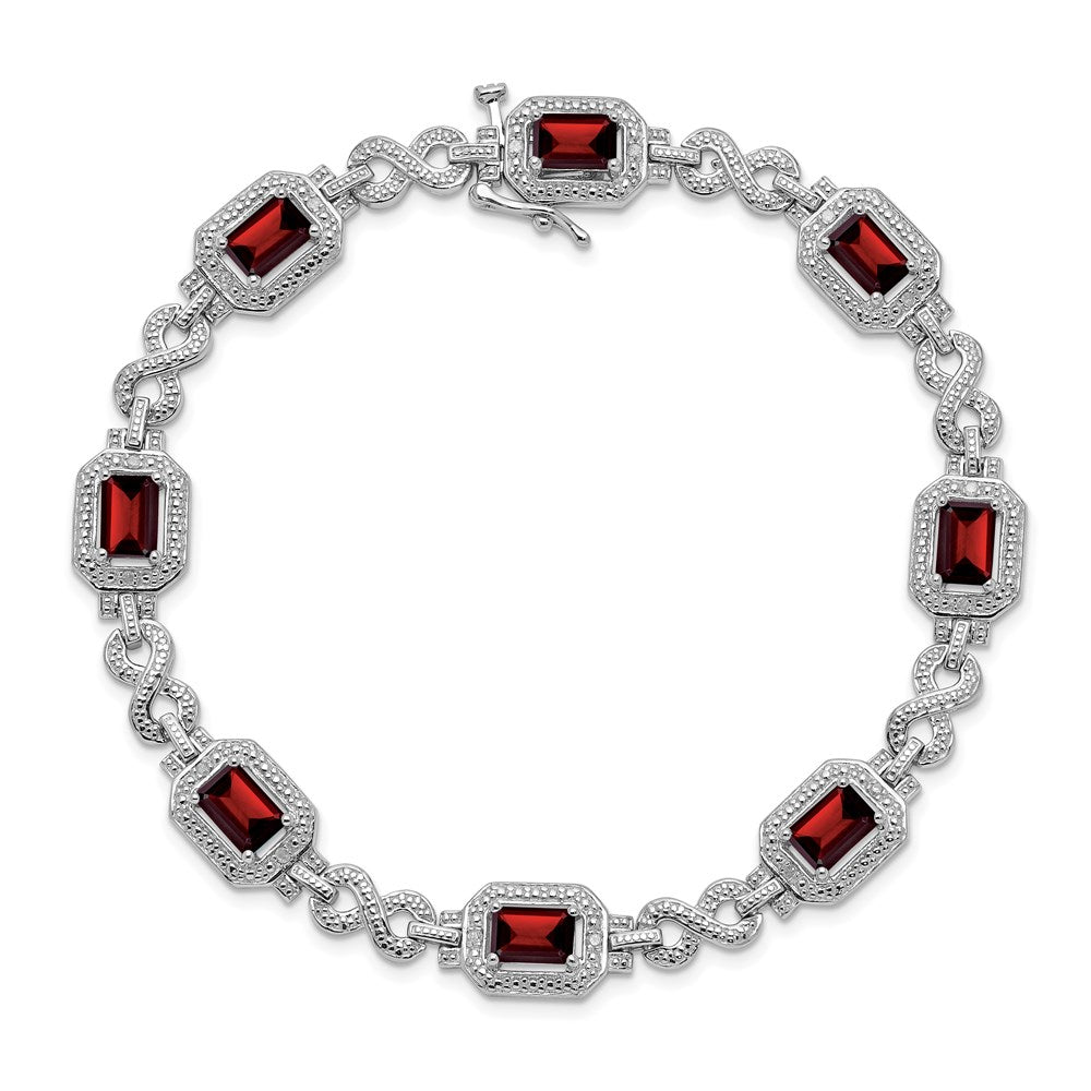 7 Inch Sterling Silver Rhodium-Plated Diamond & Garnet Bracelet
