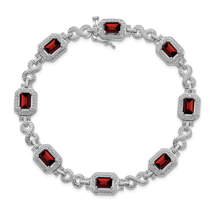 7 Inch Sterling Silver Rhodium-Plated Diamond & Garnet Bracelet