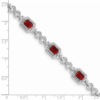 7 Inch Sterling Silver Rhodium-Plated Diamond & Garnet Bracelet