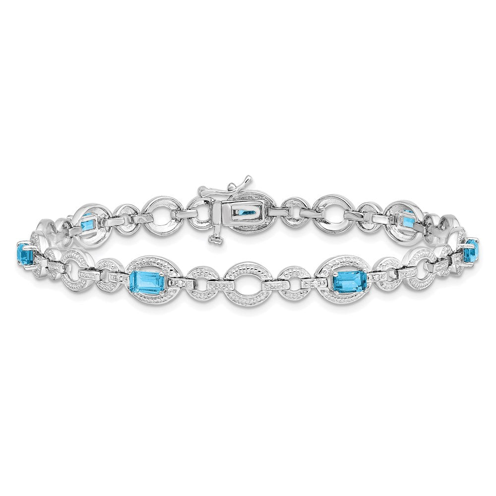 7 Inch Sterling Silver Rhodium-Plated Dia. & Lt Swiss Blue Topaz Oval Bracelet